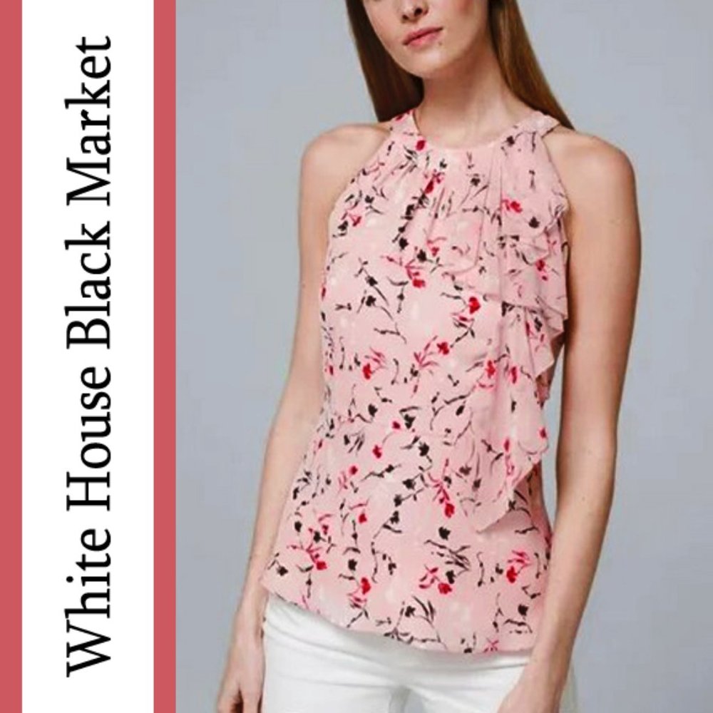 WHBM | Ruffle Trim Floral Haltertop Blouse